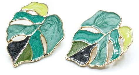 Miniblings Monstera Blatt Ohrstecker Blätter Dschungel Jungle Pflanze emailliert - Origineller Modeschmuck I Ohrringe Stecker Ohrschmuck