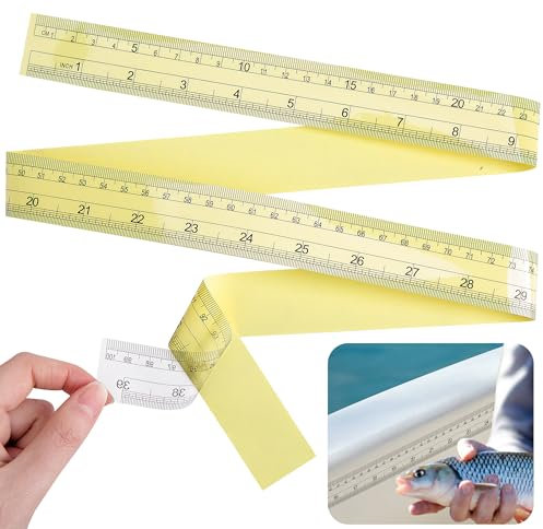 12 transparente Fischlineal-Aufkleber, 99,1 cm, selbstklebendes Fischmaßband, wasserdicht, Doppelskala, Maßband für Angeln, Boot, Kajak, Netz