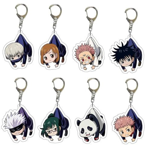 FAKKA Schlüsselanhänger Anime Gojo-Satoru Itadori Yuji Niedlicher Cartoon Acryl Schlüsselanhänger Anhänger Tasche Zubehör Schlüsselanhänger Ornament Geschenk für Mädchen Jungen 8 Stück