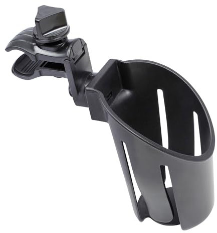 babycab Getränkehalter schwarz - passend für Kinderwagen, Buggy und Fahrrad - Einstellbarer Winkel mit Arretierung (360° Rotation) - 8,7(B) x 14(H) cm, Ø 7 cm - aus ABS und Metall