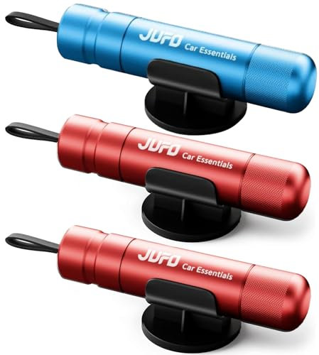 JUFO 3 packs Car Escape Tool with Seat Belt Cutter Quick Emergency Window Breaker Escape Safety Hammer (2Red+Blue)