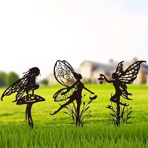 JGZTJXNK Garden Decorative Flower Elves 3 Piece Set, Metal Fairy Tale Statue, Suitable for Yard, Flower Pot, Lawn, Decoration Gift