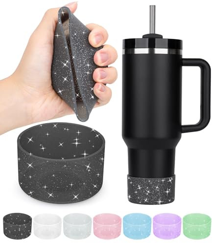 PICcircuit 2PCS Silicone Bottom Protector for Stanley Quencher Adventure 40 oz, Stanley IceFlow 20/30 oz, Hydro Flask 12-24oz, Black Glitter