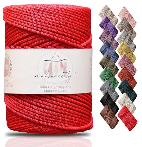 Makromecity, Cordoncino in poliestere macramè di alta qualità, 3 mm x 120 m, 3 mm, in polipropilene rosso, per macramè, uncinetto, macramè, borse, borse, sottopiatti, tappeti