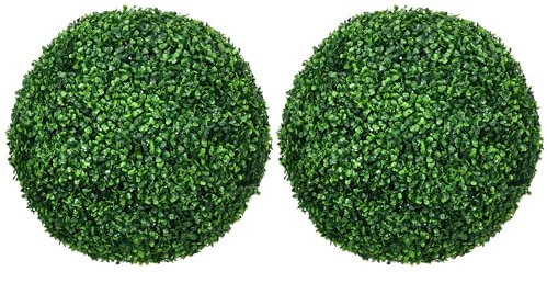 HOMCOM Set di 2 Piante Finte Sfera di Bosso Ø50cm, Piante Artificiali Decorative da Interno ed Esterno, Verde