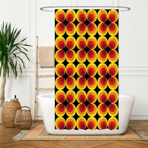 Ulticool Rideau de douche, style rétro, vintage, fleurs, années 60 et 70, 120 x 180 cm, lavable, anti-moisissure, avec 8 anneaux, motif Flower Power, orange, jaune, marron
