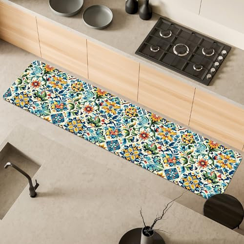 Comart - Tappeto Cucina Austin - Impermeabile - Antiscivolo - Antimacchia - Lavabile in Lavatrice - Passatoia in Poliestere - per Corridoio e Cucina - Made in Italy - Piastrelle Tiles - 50x230 cm