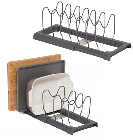 simplywire – Expandable Baking Tray and Chopping Board Rack – Pack of 2 - Pan Lid Storage - Kitchen Cupboard Organiser – Grey