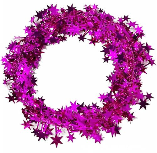 Hrlace 7,5 m Kleine Sternengirlande Stern Lametta Glitzer Draht Bunte kabelgebundene Girlande Hängedeko Tischdeko für Hochzeit Weihnachten Silvester Party Karneval Fasching Deko, 5PCS Rosa