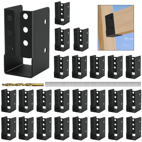 Concealed Joist Hanger 24PCS,2x4 Outdoor Concealed-Flange Joist Bracket,2x4 Railing Brackets,Q235B Steel Powder-Coated Joist Hanger Fit for Beam,Swing, Handrail,Fence