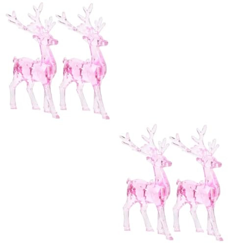 Ciieeo 4 Stück winterdeko christbaumanhänger Transparente Weihnachtsornamente weihachtsdeko falsches Rentier Weihnachts-Rentier-Statue Weihnachtsschmuck aus Acryl Elch- Rosa