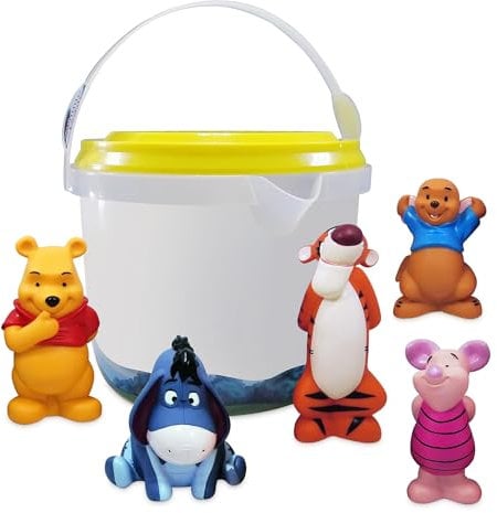 Disney Store Offizielles Winnie Puuh Badespielzeugset für Kinder, 5-teilig, Wasserspielzeug-Set mit Winnie Puuh, I-Aah, Ferkel, Ruh und Tigger in Plastikbehälter – Geeignet ab 3 Jahren