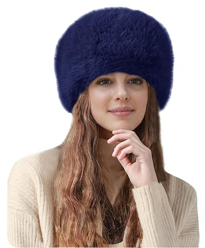 Lina & Lily Mütze Damen Winter aus Kunstfell (Marineblau)
