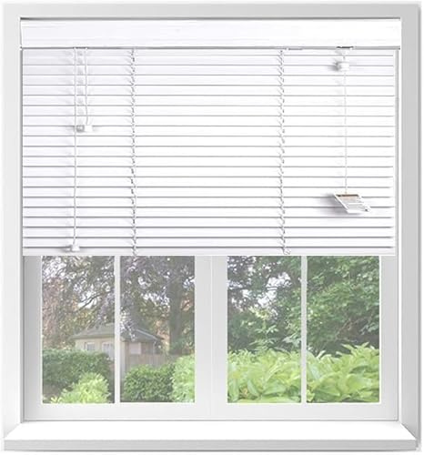 Ev Dekor White Wooden Venetian Blinds With String Design, 50mm Slats, Bathroom, Kitchen, Door, Window Blinds – 180 X 150cm