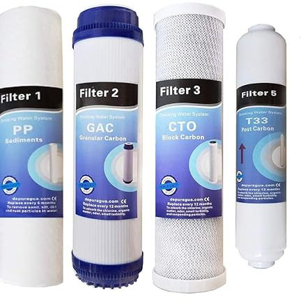Kit di Filtri per Acqua a 4 Stadi per Osmosi Inversa, Ricambio per Depuratore Acqua Domestico Standard da 10