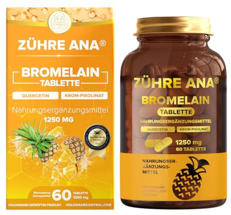 Zühre Ana Bromelain Kapseln-1250 mg 60 Kapseln – resistent gegen Magen, Darm – Hohe Dosis Bromelain gewonnen aus natürlichem Ananasextrakt