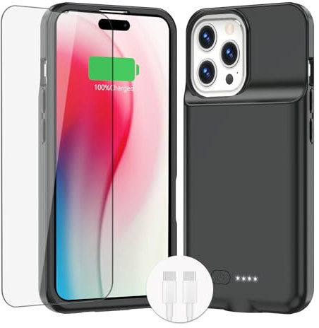 BOPPS for iPhone 16 Pro Max Battery Case, Ultra-Slim 15W Fast 8500mAh Portable Charger Case TPU Rechargeable Extended Battery Charging Case for iPhone 16 Pro Max, Black