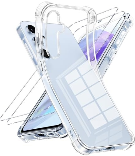 Coiwxmoi Transparent Coque pour Samsung Galaxy A55 5G 6.5 avec 2 Verres Trempés, Étui de Protection Antichoc Anti Rayures Housse, Mince Souple TPU Silicone Case Cover pour Samsung A55 5G, Clear