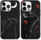 2 Pièces Coque pour Apple iPhone 13/iPhone 14 6.1 Pouce, Fleur de Lune Chat Japon Dessin Animé Aesthetics Motif Étui Protection Housse de Silicone TPU Souple Antichoc Case, Noir