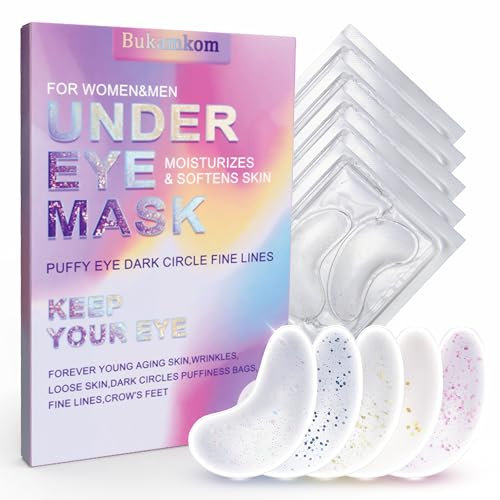 Bukamkom Collagen Eye Mask Patches,Used to Fade Eye Patches for Puffy Eyes and Dark Circles,Under Eye Patches,Tighten and Moisturize,Hyaluronic Eye Patches Transparent Glitter Eye Masks (10 pairs)