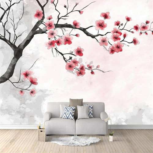 Fototapete 200 x 140 cm Tapete Fototapeten Vliestapete Wandtapete moderne Wand Wandbild Schlafzimmer Wohnzimmer Flur Pflanzen Kirschblüten Blumen 3D Effekt Wand Dekoration Rosa
