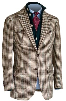 RAJEGAR Blazer de sport en tweed pour homme, style décontracté, veste norfolk en laine mélangée, veste de piratage mince, vintage, manteau de marié britannique