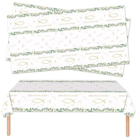 CZAYEFNH Kommunion Tischdecke, Konfirmation Tischdeko, Taufe Junge Deko Tischtuch, Fische Kommunion Partytischdecke Mädchen für Erstekommunion Deko, Taufe Party Dekoration 137 * 274cm (2 Stück)