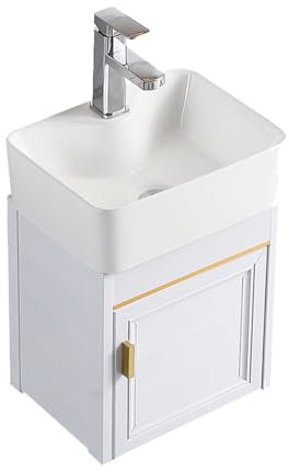 Meuble de salle de bain moderne suspendu avec lavabo blanc et étagère de rangement 40 cm