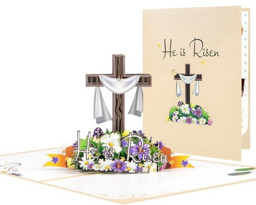 HEYINSHEN 3D-Oster-Pop-Up-Grußkarte, Oster-Pop-Up-Grußkarte, 3D-Osterkarten mit Umschlägen, Osterkarten, religiöse Aufschrift He Is Risen, religiöse Feier, Frühling, christliche Dekoration, mit