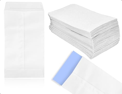 KAPSING 100 Stück Papiertüten,Selbstklebend Samentütchen,Papierbeutel,Briefumschläge,Mini Flachbeutel zum befüllen,Kraftpapier Tüten,für Münzen Schmuck Bonbons(6 * 10 cm,Weiß)