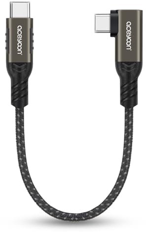 aceyoon 240W Cable USB C Corto 15cm, USB C a C Cable 5A PD Cable de Carga Rápida USB Type C ángulo de 90 Grados con E-Marker Chip para iPhone 16 15 Pro Max, para MacBook, para iPad, para Galaxy