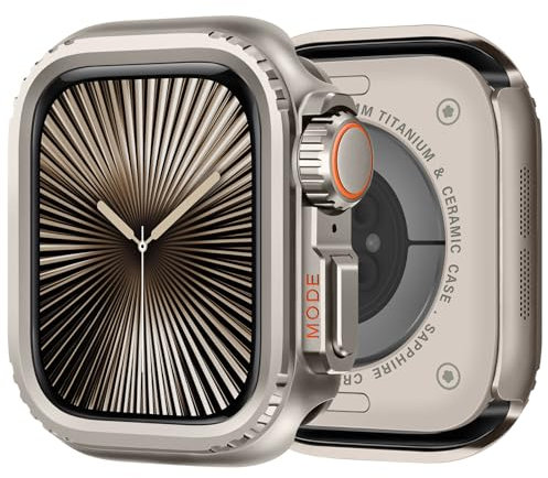 Suphart Compatibile con Cover Apple Watch Serie 10 46mm, Custodia Protettiva in Metallo Paraurti Robusto con Telaio Posteriore per iWatch 10 46mm, Titanio