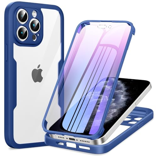 Phoona für iPhone 11 Pro Hülle, 360 Grad Robust Stoßfest Schutzhülle mit Eingebautem Displayschutz, Case Transparent Panzerhülle Handyhülle für iPhone 11 Pro, Blau