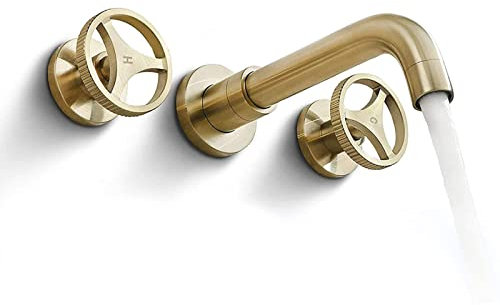 Robinet De Salle De Bain De Style Industriel, Robinet De Salle De Bain Mural En Laiton À Double Poignée, Bec Pivotant À 360°, Mitigeur Eau Chaude Et Eau Froide, Robinet De Baignoire, Or Brossé Fiable