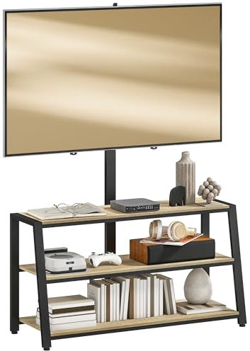 HOMCOM Meuble TV avec Support orientable 35°, Meuble télé pour téléviseurs de 32-70 Pouces, étagères Ouvertes, Banc TV Industriel pour Salon Chambre à Coucher, 108x41x135cm, Effet Bois Naturel