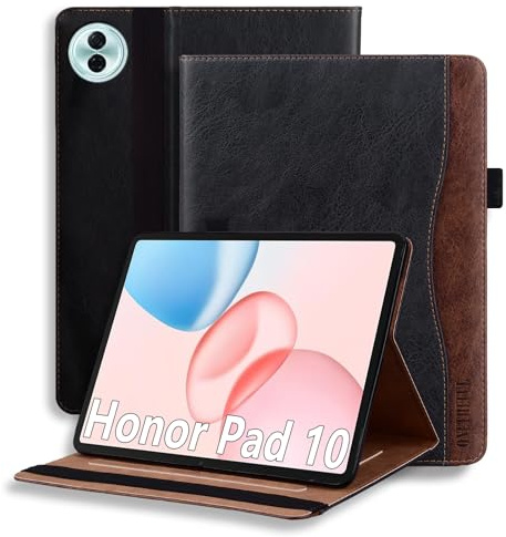 ONETHEFUL Tablet Case for Honor Pad 10 12.1 2025 - Protective PU Leather with Multi-Angle Adjustable Stand, 2 Card Slots, Pen Holder | Black