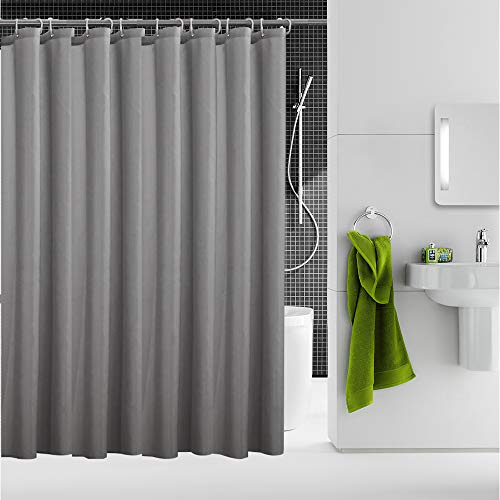 KnnRiim Rideau de Douche 180 x 180 cm, Tissu Polyester Imperméable et Anti-Moisissure, Rideau de Baignoire, Lavable en Machine, avec Ourlet Lesté et Crochets, Grise