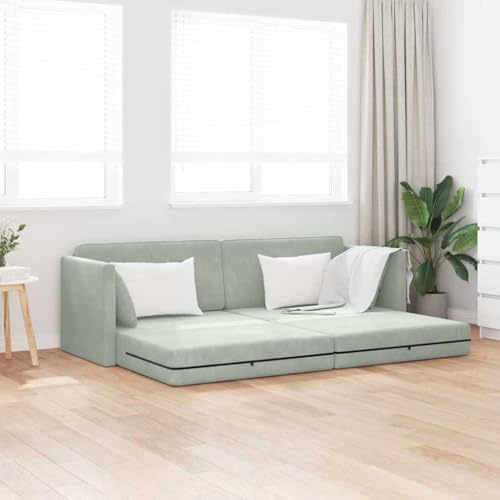 HETFTJN Bodensofa Hellgrau 213x76x77 cm Samtbezug Modernes Schlafsofa für kleine Räume mit abnehmbaren Kissen für Wohnzimmer Jugendzimmer und Studio