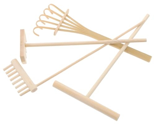 FELTECHELECTR 4 Stück Zen Sandgarten mit Miniatur Holzrechen Kompakt für Büro und Homeoffice Sandrechen Zubehör für Achtsamkeit und Tischdekoration
