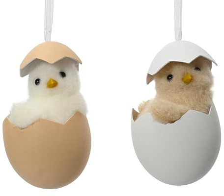 Osterküken zum Aufhängen 5x8cm Kunststoff 1 Stück Sortiert - Schlüpfendes Küken mit Aufhänger - Dekoküken für Ostern Frühling - Dekofigur Osterdeko Osterschmuck - Hängedeko Osterfiguren Ostergeschenk