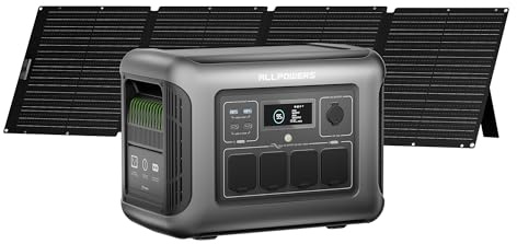 ALLPOWERS R1500 LITE generador solar portatil 1056Wh Paneles solares 200W | pico 3200W,Batería LiFePo4,MPPT 650W max,SAI<15ms,Carga Solar/Red/Coche,para Hogar Emergencias Exteriores