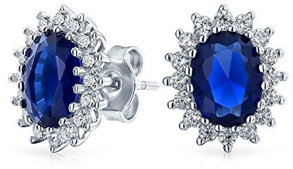 5CT Oval Royalblaue Ohrstecker für Damen Simulierter Saphir CZ Halo Krone .925 Sterlingsilber