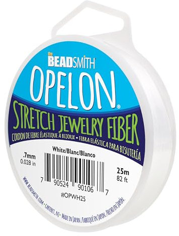 The Beadsmith Opelon Beading Cord – stretch jewelry fiber – White, 0.7mm diameter, 25 meter
