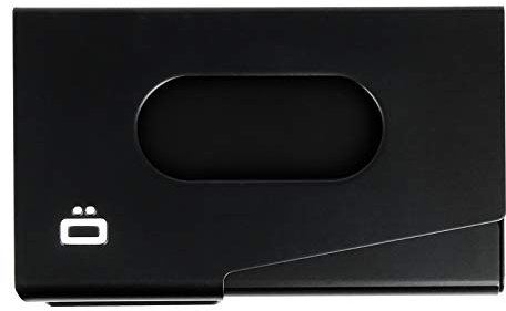 ÖGON Smart Wallets - One Touch Aluminium Visitenkarten hülle - Für 15 Karten - Kompakt, minimalistisch und widerstandsfähig - Schützen und verteilen Sie Ihre Karten mit Einer Geste (Schwarz)