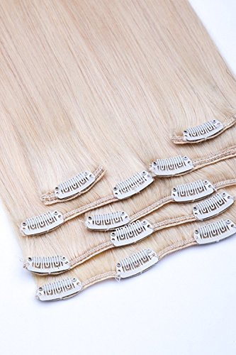 Clip In Extensions Set 100% Echthaar 7 teilig 70g Haarverlängerung 45 cm Clip-In Hair Extension Nr. 60 Weißblond