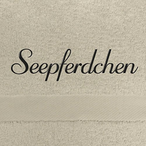 digital print Handtuch mit Namen Seepferdchen Bestickt, 50x100 cm, beige, extra Flauschige 550 g/qm Baumwolle (100%), Badetuch mit Namen besticken, Duschtuch mit Bestickung