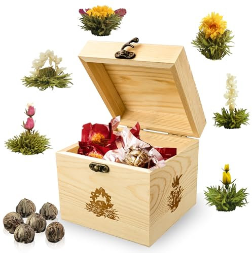 Creano Mix di Tè di Fiori - Scatola di Legno Con 6 Fiori | 3 Tipi Diversi (Tè Bianco)