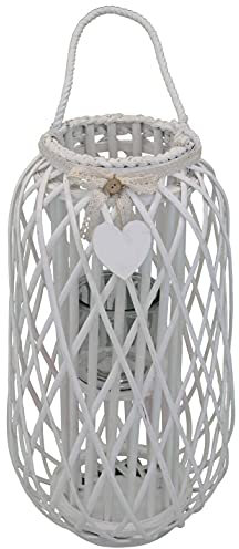 milani home Lanterna in Vimini Bianca Diametro 31x66 per Interno E Esterno, Portico, Porta Candela, Porta Fiori, Giardino Decorazioni