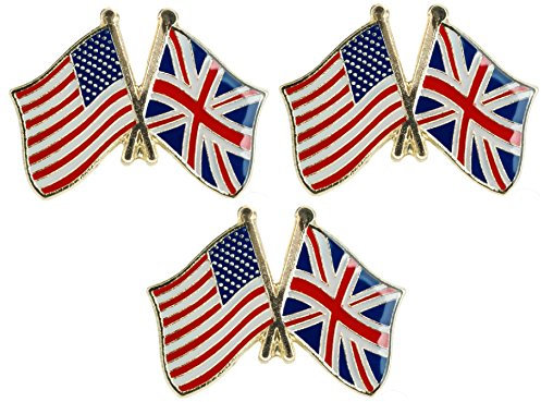 3 x United Kingdom Union Jack Flag and United States of America USA Pin Badges Badge