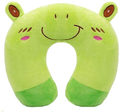 H HOMEWINS Kinder Reisekissen Ultraweich Nackenkissen Kopfstütze Süß Nackenhörnchen Waschbar Nackenstützkissen Reise Schlafkissen für Auto Flugzeug (Frosch)